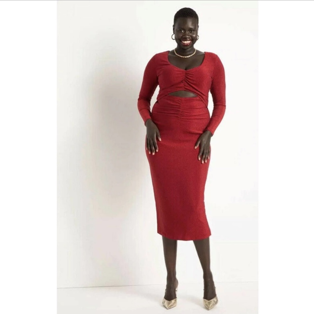 Eloquii Plus Size 22 Red Lurex Knit Cutout Bodycon Midi Dress NWT
